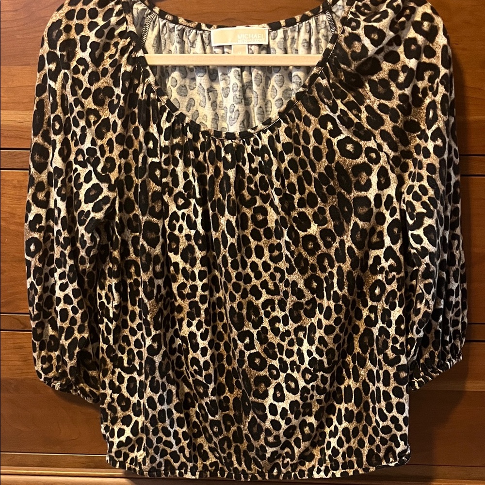MICHAEL Michael Kors Animal Print 3/4 Sleeve Top, Med